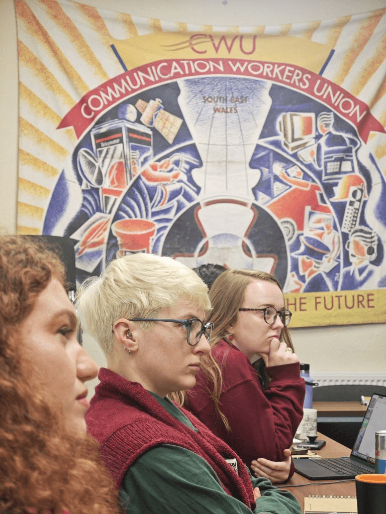 Trade union members and organisers in discussion